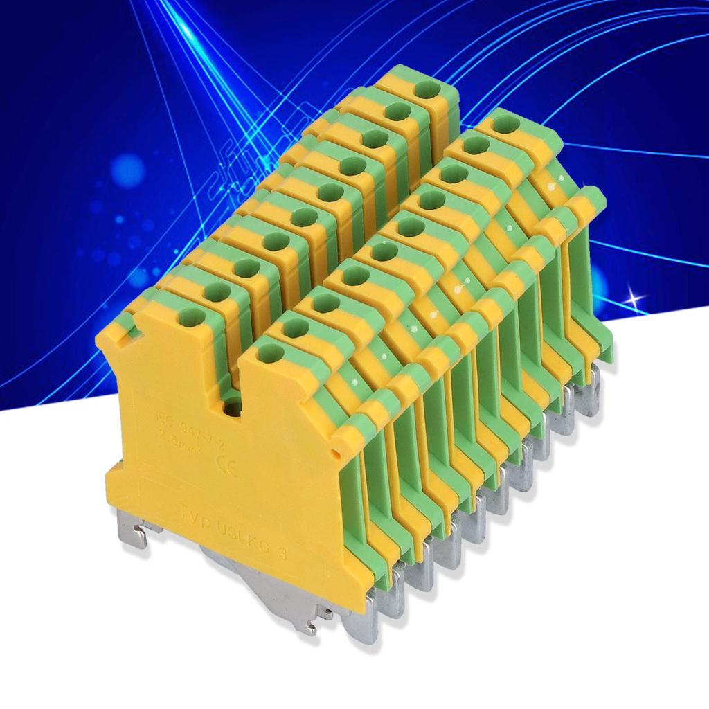 50Pcs Grounding Terminal Pure Copper DIN Rail Mounted Earth Terminal Block Yellow Green TYP USLKG‑3