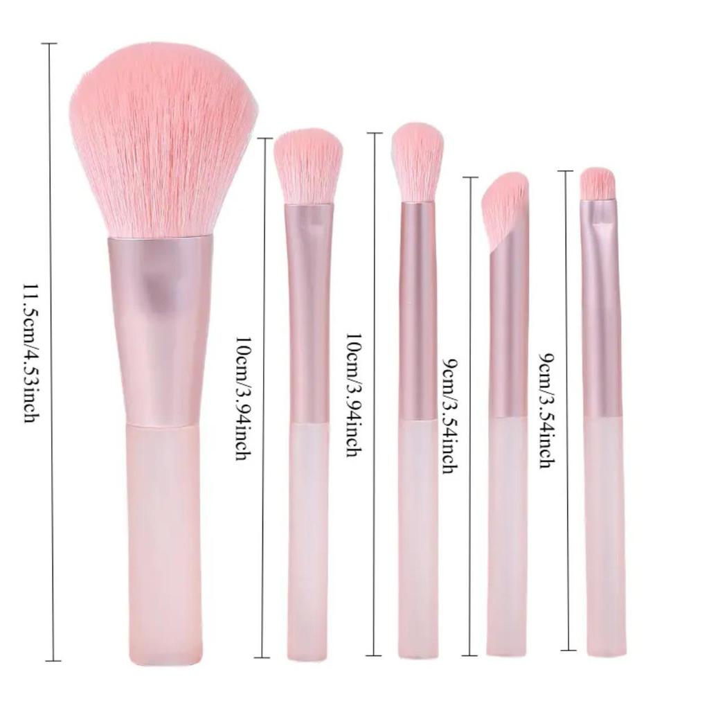 5-Piece Fast-Dry Makeup Brush Set with Mesh Bag - Includes Super Soft Powder & Stippling Blush Brushes