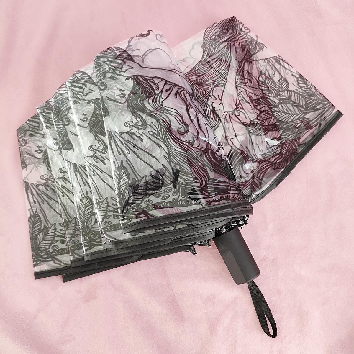 

Корейский зонт Милый Мини Свежий И Трехсложный Зонт с прозрачным рисунком японской сакуры, Дождестойкий И Ветрозащитный