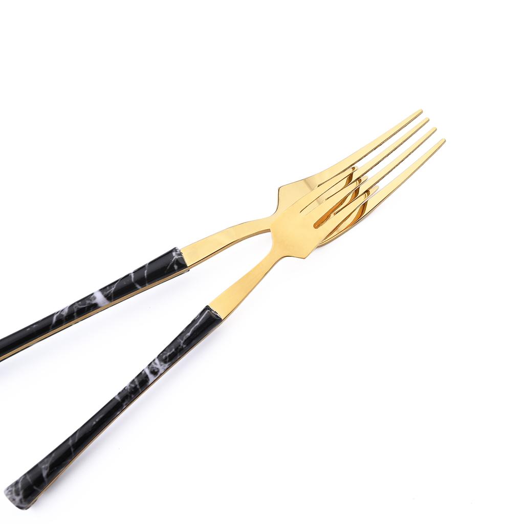 High Quality Black Gold Stainless Steel Dinnerware New Imitation Wood Handle Cutlery Set Knife Fork Coffee Spoon Tableware Kitchen Silverware