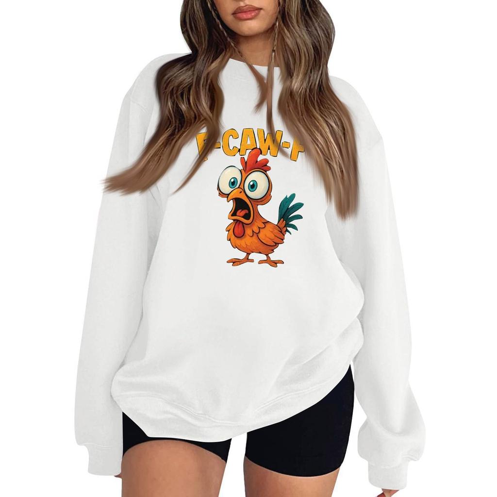 Dámská módní ležérní top s kulatým výstřihem a dlouhým rukávem, tištěná pulovrová mikina