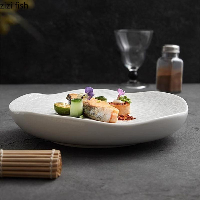 Creative Irregular Stone Pattern Ceramic Insulation Plate Pure White Dessert Plate Snack Plate Sushi Plates Specialty Tableware