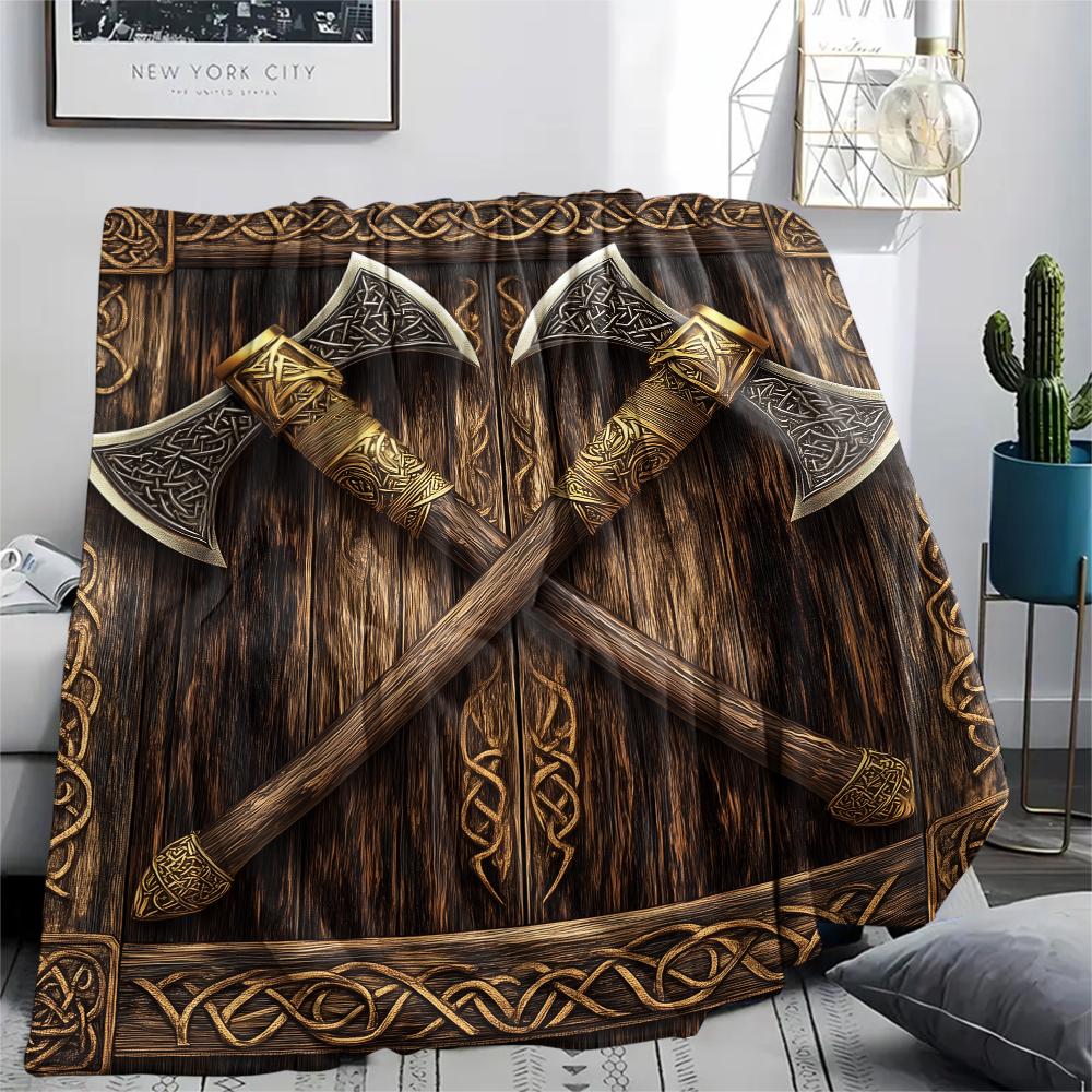 Viking Battle Axe pattern Flannel Blanket, High quality Comfortable for All Seasons, Home Decor, Warmth and Comfort, Perfect for Gifts.