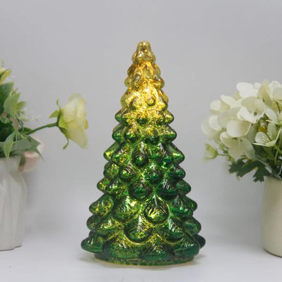 Glass Christmas Tree Ornament with Timer LED Glow Battery Operated Holiday Ambiance Light Seasonal Home Decor