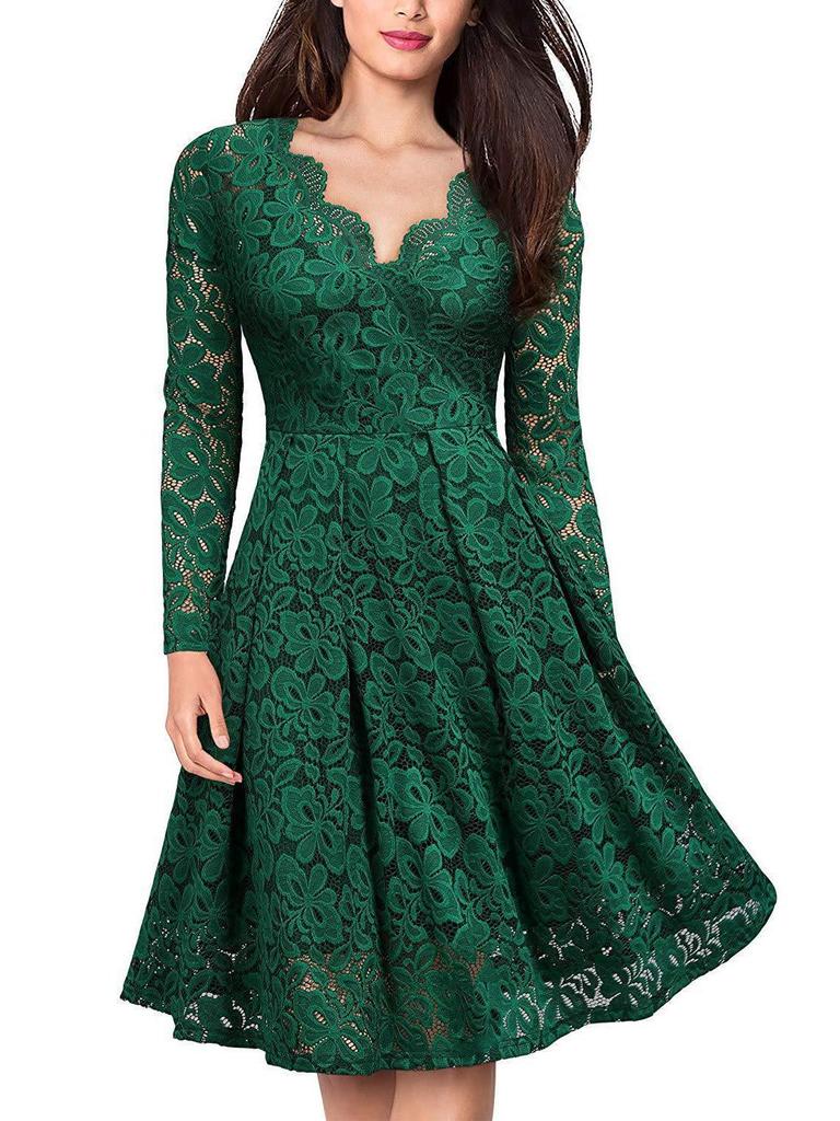 Lace V-Neck Swing Dress - European & American Style Women's Fashion
