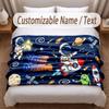 Astronaut Space Theme Soft Blanket Personalized Custom Name Text Print Warm Blanket Home Sofa Bedroom Decor