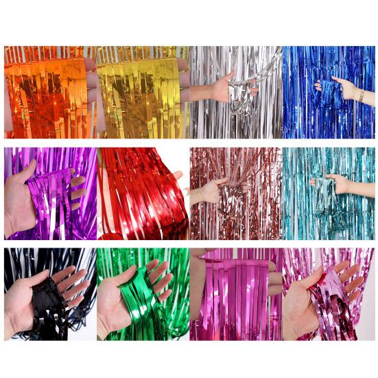Sparkling Foil Fringe Curtains 1x2m Metallic Streamer Backdrop for Wedding