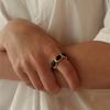 Niche Design Brass Plated 18K Real Gold Inlaid Black Agate Dual-Purpose Earclip Ring, Unique Fashion Ring