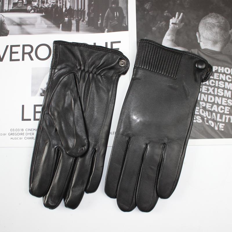 Men's Sheepskin Touch Screen Gloves Fashion Button Style Windproof Warm Velvet Driving Gloves Winter