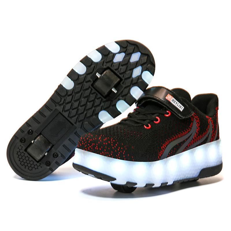 Children's double wheel runaway shoes pulley shoes USB charging interface LED light boy wheel shoes girl luminous shoes light shoes