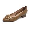 Fashion 2025 New Spring Women’s Chunky Heel Pumps Luxury Low Cut Mid Heels Leather Office  Soft Soled Plus Size 34-43 Single Shoes