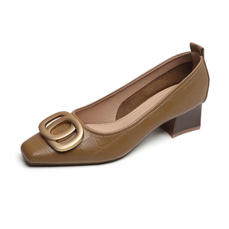Fashion 2025 New Spring Women’s Chunky Heel Pumps Luxury Low Cut Mid Heels Leather Office  Soft Soled Plus Size 34-43 Single Shoes