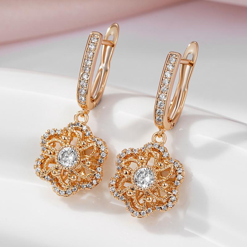 Kinel White Zircon Dangle Earrings For Women Rose Gold Color Jewelry Gift Long Earrings