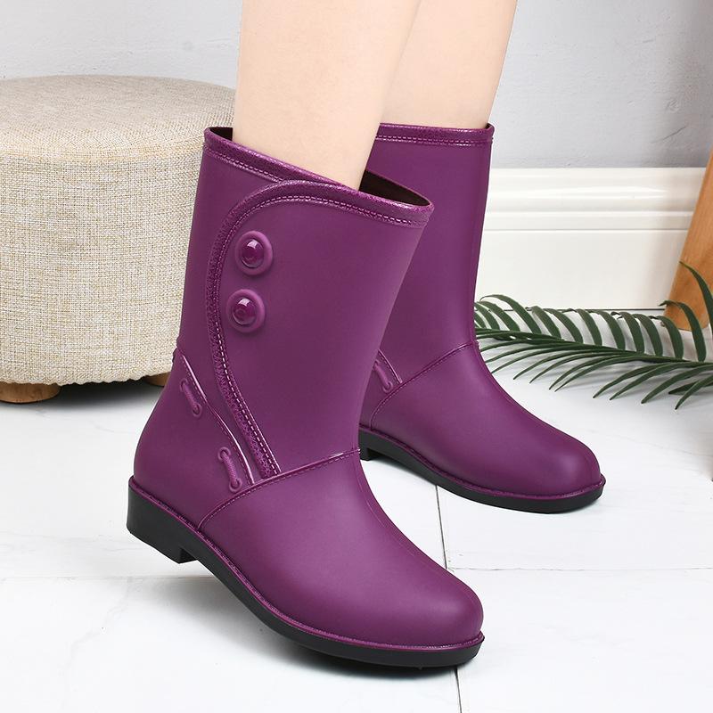 Women's rain shoes medium tube water shoes fashion warm rain boots women's cotton water boots non-slip work rubber shoes car wash kitchen