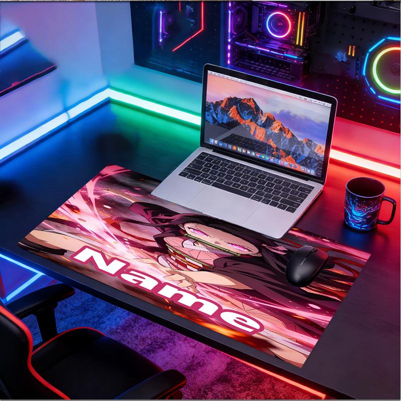 Custom Name Personalized Demon Slayer Pattern Mousepad, Laptop PC Desk Mat, Decorative Desk Mat for Home Keyboard Pad Gift
