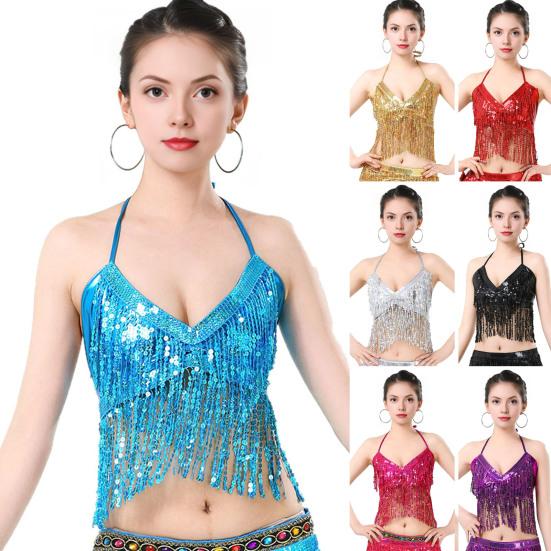 Women Sparkling Sequin Tops Belly Dance Fringe Costume Glitter Factor Party Sparkling Tops Festival Attire Carnival Outfit