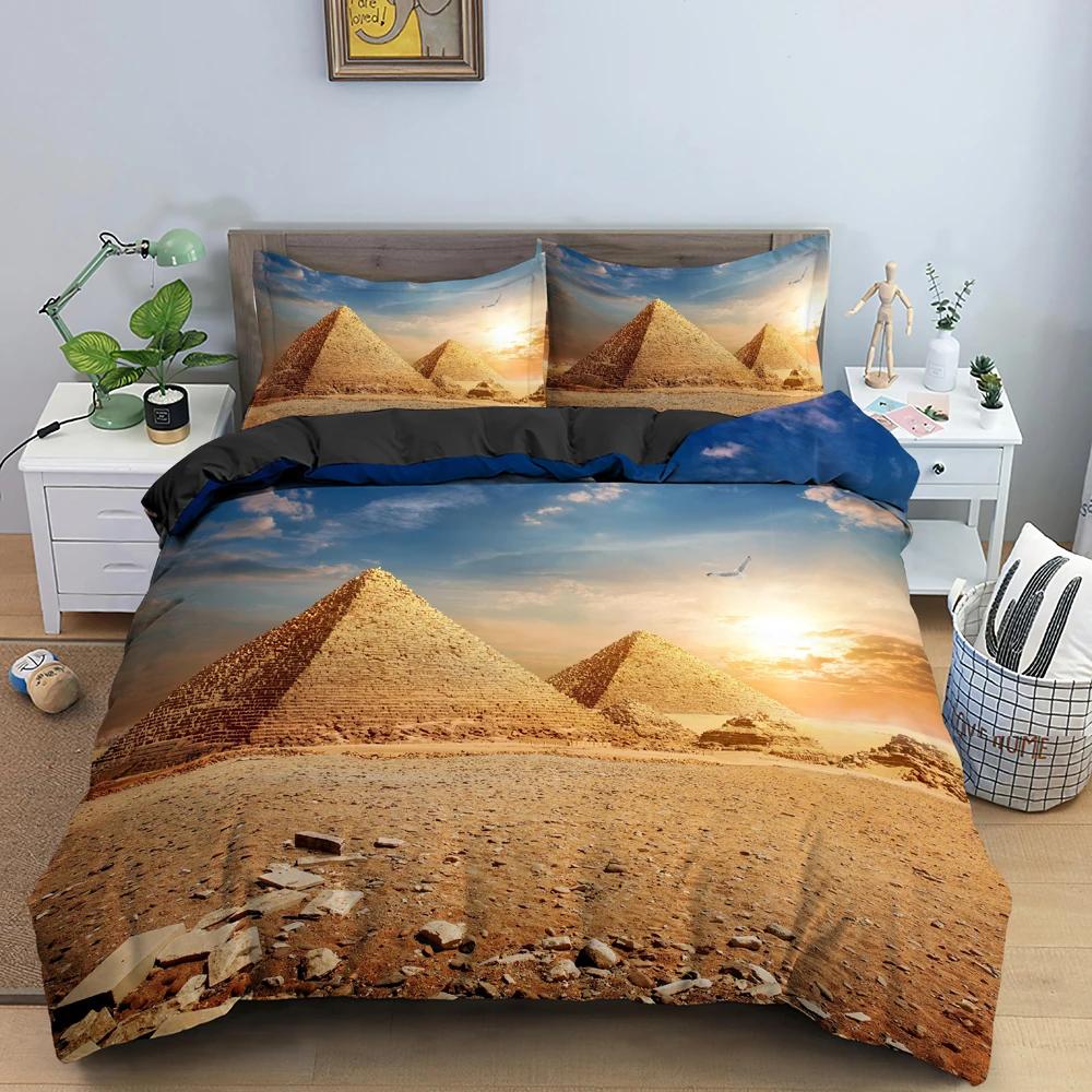 Forntida egyptiska pyramider Sängkläder Set Klassisk arkitektur Påslakan Sängkläder King Twin Queen Dubbel Polyester Täcke