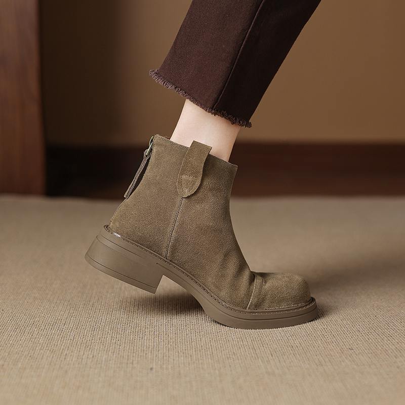 Krazing Pot Krowi Zamsz Nubuk Zima Okrągły Nosek Nowoczesne Kozaki Średni Obcas Zamek Błyskawiczny Styl Punk Damskie Botki