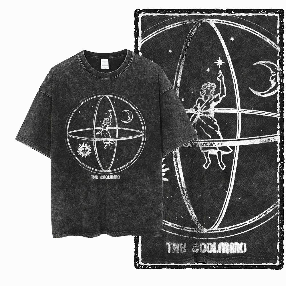 Retro Unique Graphic Printed Washed Distressed Big Size Black Cotton Unisexs Streetwear TShirt G