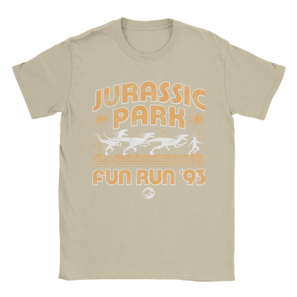 Men Jurassic Park Fun Run 93 T Shirts  100% Cotton Tops Casual Short Sleeve Round Neck Tees Summer T-Shirts