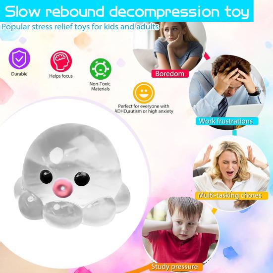 1/3Pcs Clear Octopus Squeeze Toy Stress Relief Mini Octopus Sensory Toy Anxiety Relieving Sea Animal Hand Relaxation Tool
