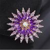 High-end purple glass snowflake brooch, exquisitely stylish, press-to-attach pin with anti-slip design for securing on clothing