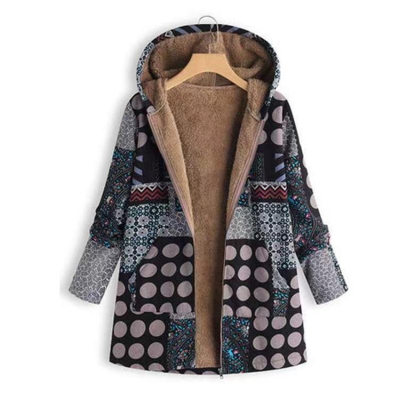 Jacket Series Casual Printed  Printed Plush Hooded Zipper Women's Fashion Style
