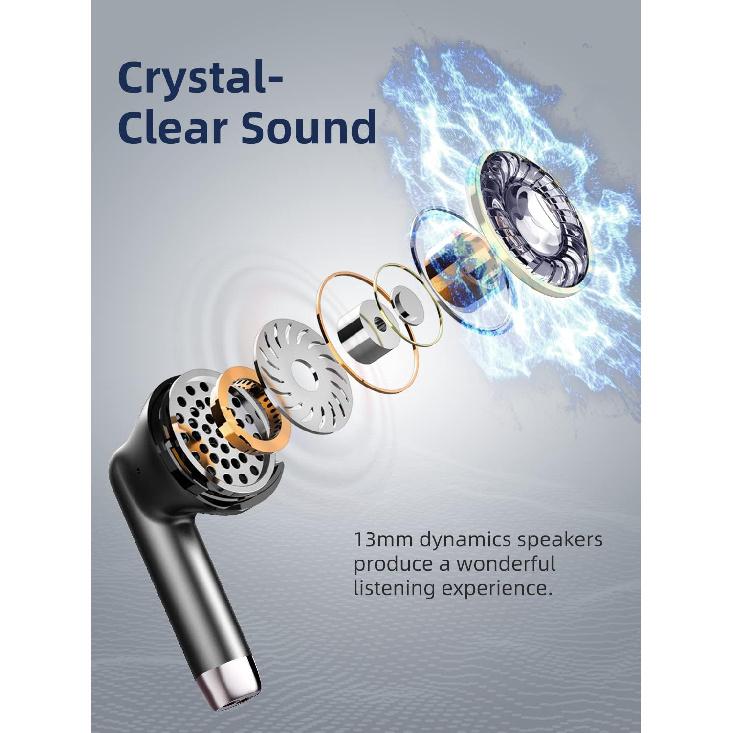 Wasart Wireless Earbud, Bluetooth 5.3 Headphones with 4 ENC Mics, 32H Bluetooth Earphones with Dual LED Display, Wireless Headphones in Ear IP7