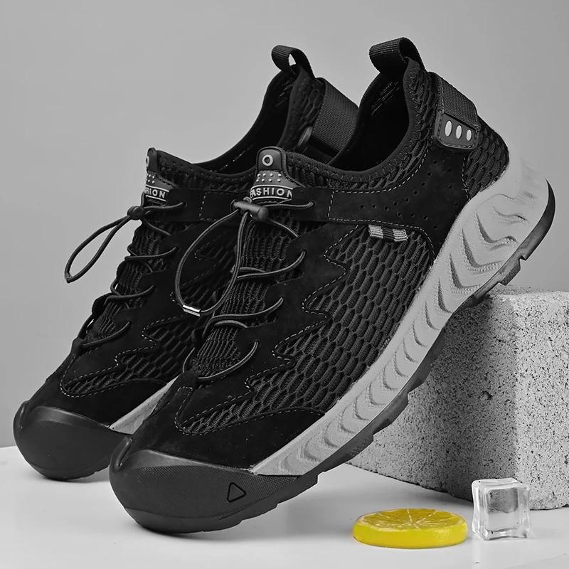 Men's Hiking Shoes, Outdoor Breathable Mesh Casual Sports Shoes 2026 Summer New Wear Resistant Slip in Barefoot Shoes Handmade