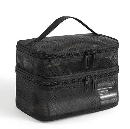 Double Layer Mesh Makeup Bag, Large Capacity Cosmetic Travel Organizer, Women s Portable Wash Bag for Toiletries, Clear Mesh