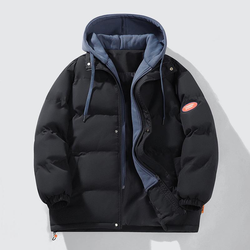 Winter Fake Two-piece Cotton-padded Clothes, High-quality Bread Clothes, Couple Models, Thickened Warm Hooded Cotton-padded Clothes for Men