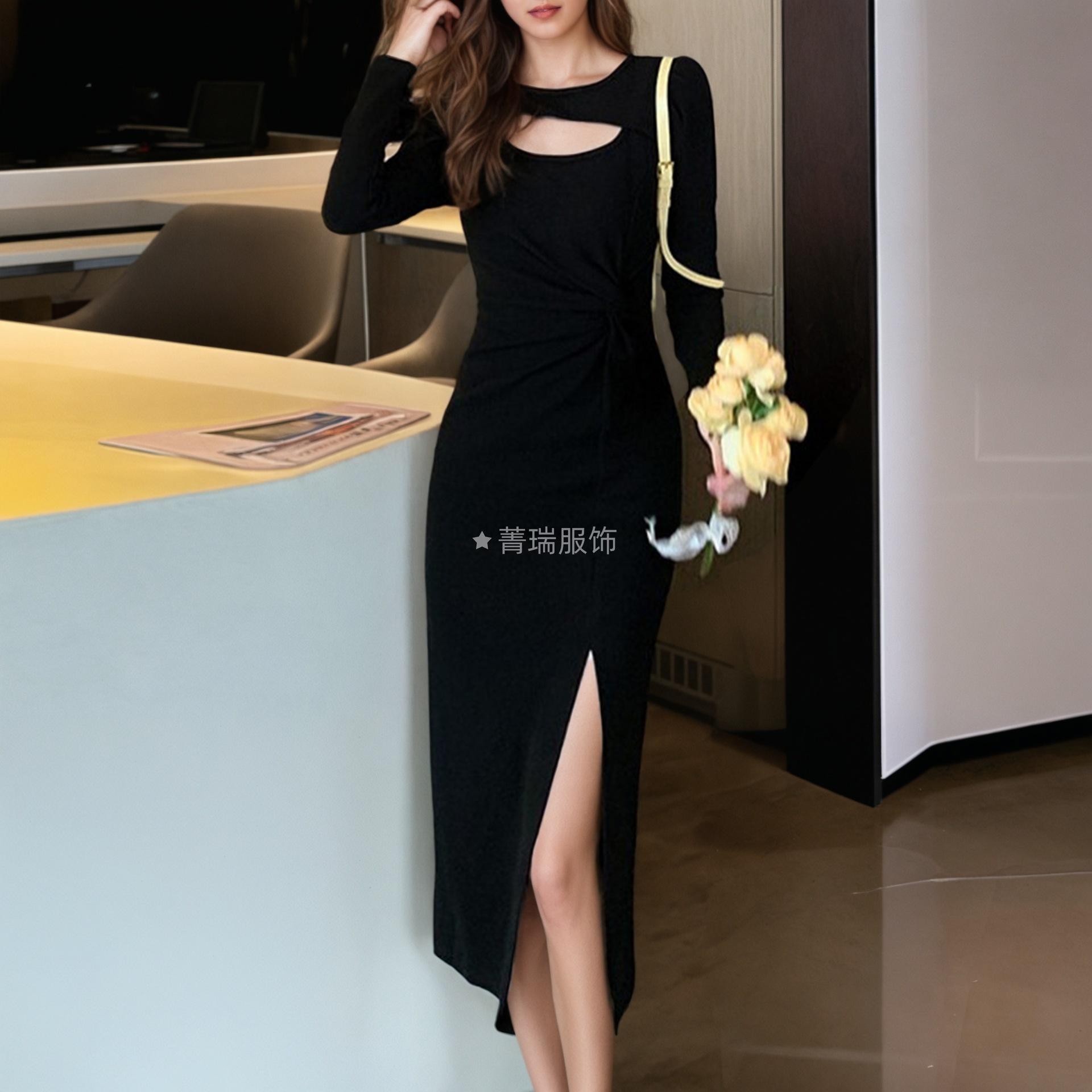 

Женские однотонные платья с асимметричным разрезом и длинным рукавом XL чёрный