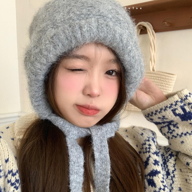 Plain two-way knit bonnet hat in gray GRAY