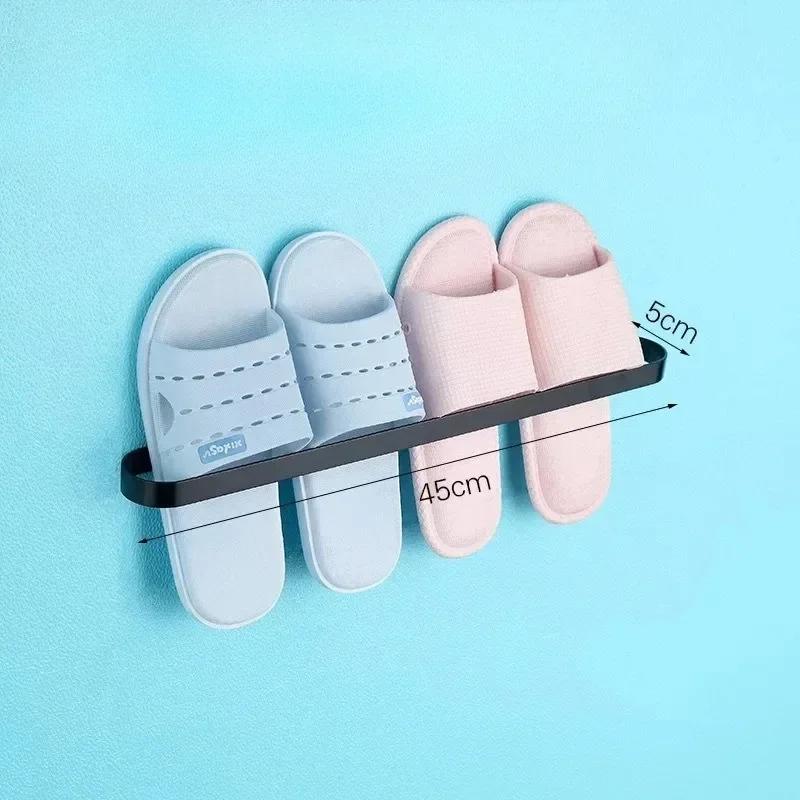 1pc High-class Aluminum Slipper Rack Wall Mount Bathroom Bedroom Shoe Hanging Holder Toilet Wall Door Towel Storage Shelf