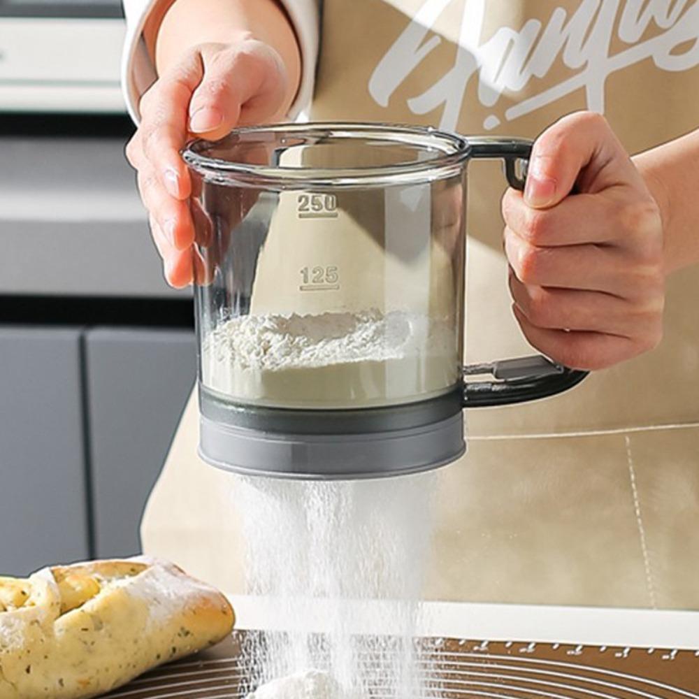 Doppelschichtiger Mehl-Sieb mit Griff zum Backen, Puderzucker-Streuer, Messbecher, Küchen-Backwerkzeug