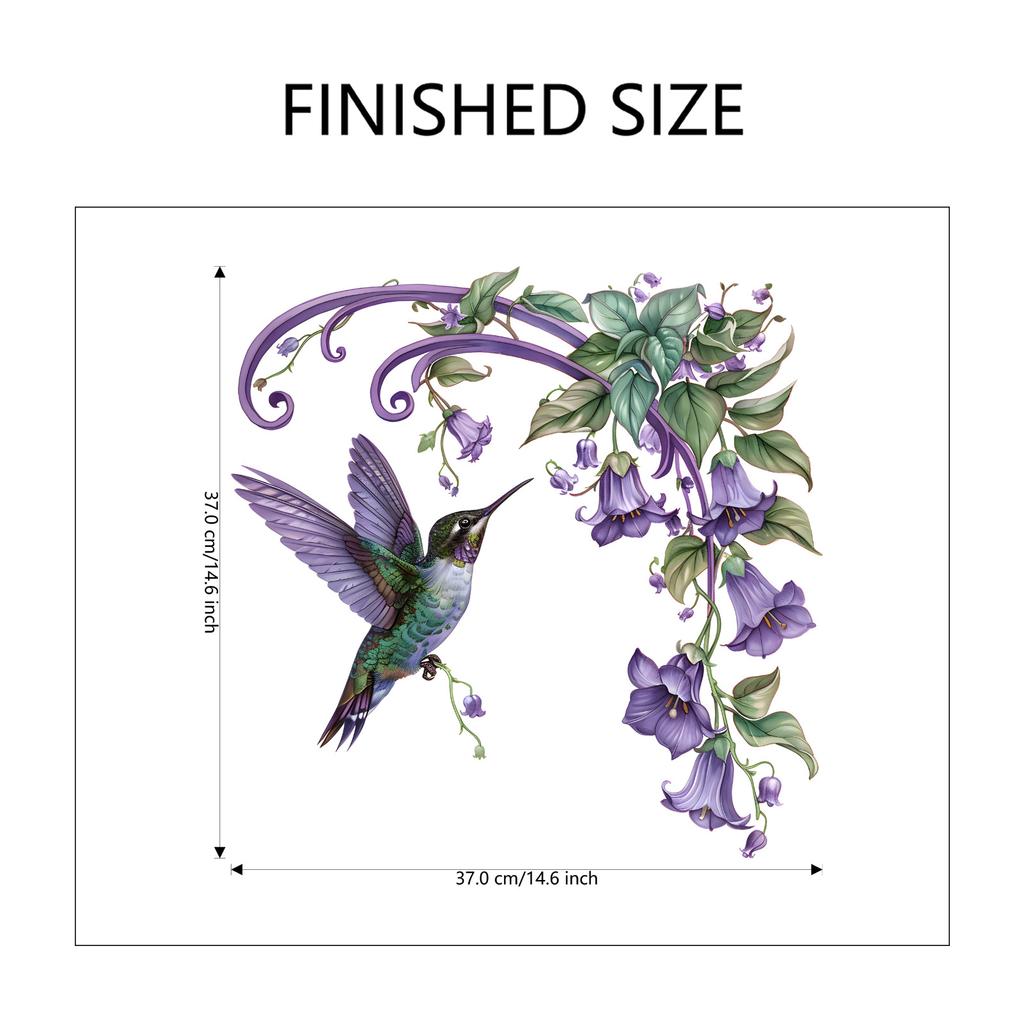 Creative Plant Flower Purple Hummingbird Wall Sticker Bedroom Headboard Living Room Sofa Background Wall Art