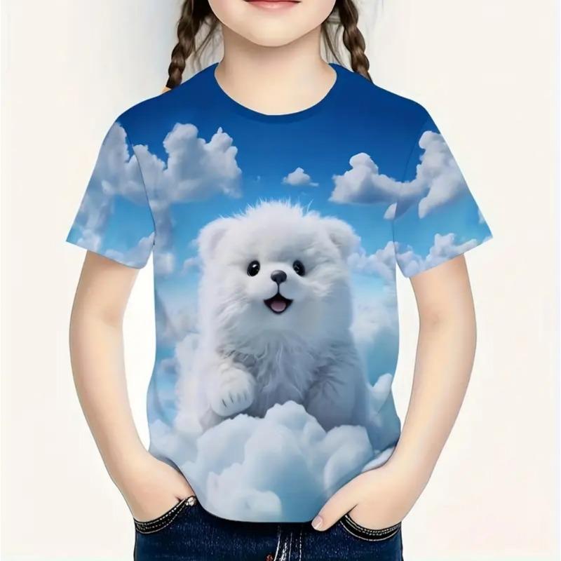 Halloween Colorful Cute Cat Girls  T-shirt 100% Polyester 3D Digital Printing Cute Animal T-shirt Trendy Girls  110