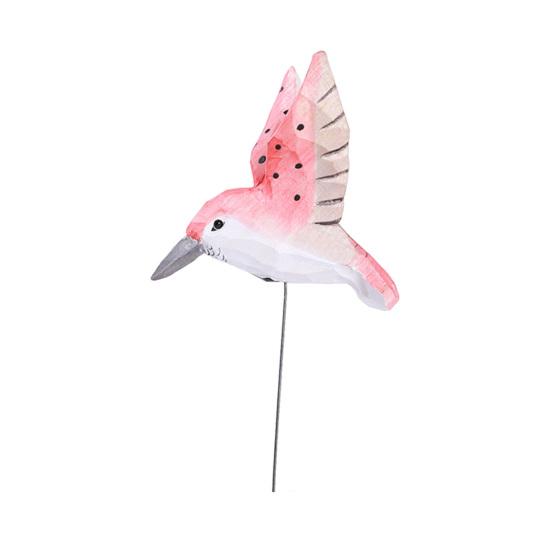 Wood Carving Hummingbird Ornament with Tree Stump/Bell Handcrafted Bird Figurine Statue Sculpture