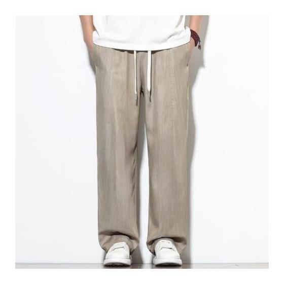 [Zronlion] Men's Casual Straight Pants, Wide Pants, Cool Feel, Summer Clothes, Large Size, Plain, Casual Long Pants, Commuting to Work or School,