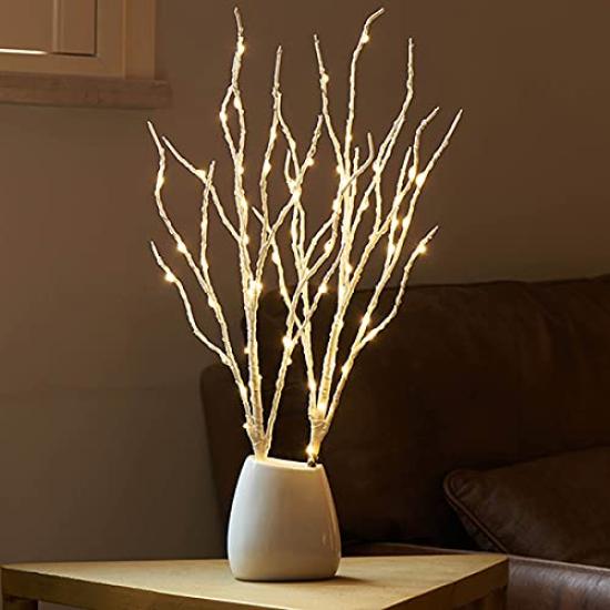 Hairui Birch Branch with LED Illumination, 45cm Tall, Tabletop Light, Nordic Style, White (Vase Not Included)
