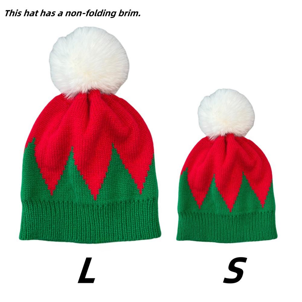 1PC/2PCS Fluffy Balls Christmas Knitted Hat Winter Beanie Santa Hat 2026 New Year Party Kids Gift Navidad Noel Xmas Decoration