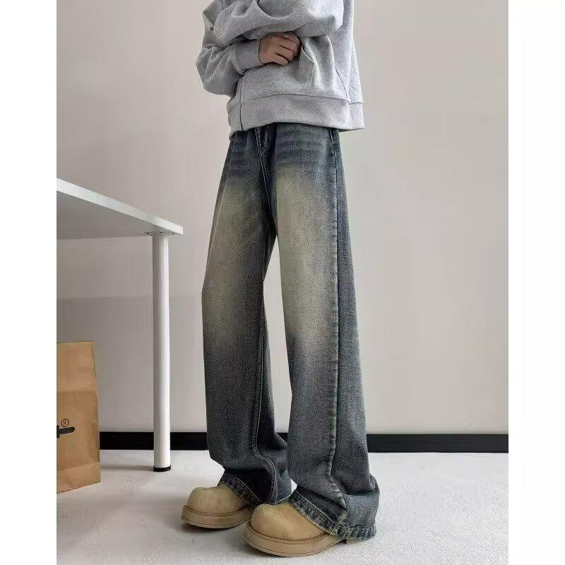 Old washed jeans men's new trendy brand loose and versatile straight-leg pants spring and autumn trousers