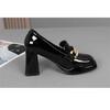 Women Patent Leather Shoes Thick Heels Mary Jane Shoes Square Toe Ladies Elegant Dress Single Metal Buckle High Heels