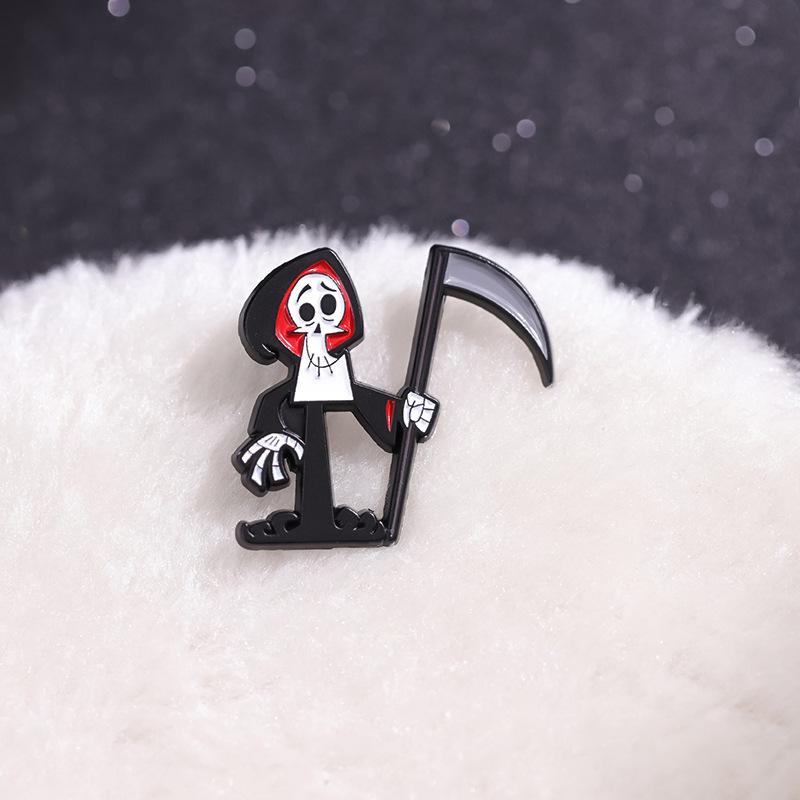 The Grim Reaper Adventures Animation Enamel Pin Funny Skeleton Halloween Brooch Lapel Badge Jewelry Gifts For Kids Friends