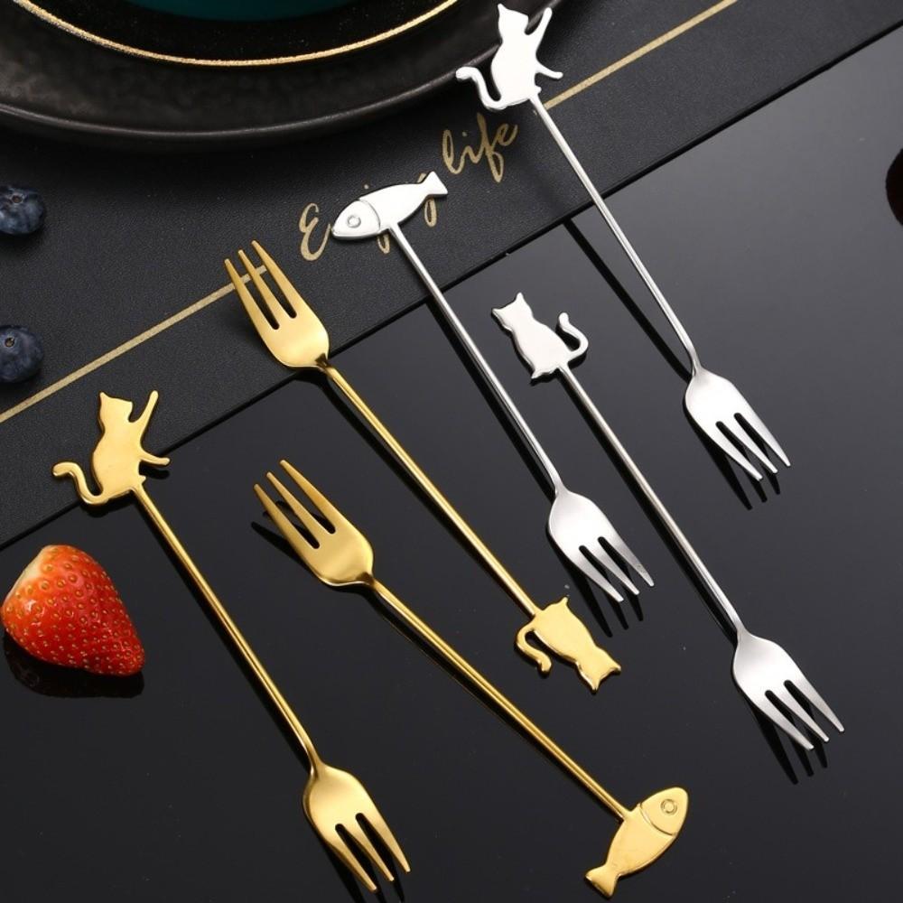 Cartoon Hanging Cup Teaspoons Stainless Steel Cake Fork INS Style Milk Spoon  Dessert Serving