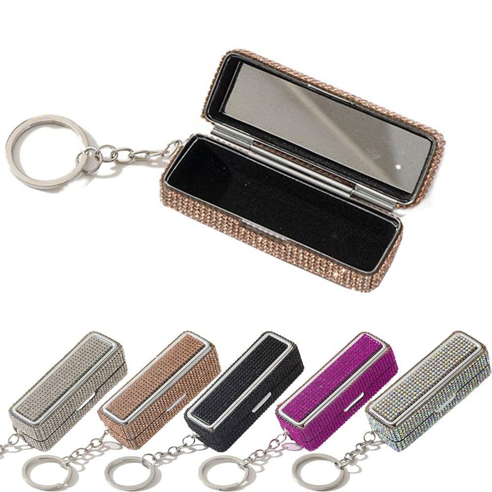 Bling Lip Gloss Storage Case Keychain Portable Lipstick Holder Rhinestone Lipstick Box  Makeup