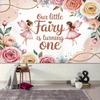 2D Fairy Themed 1st Birthday Backdrop Watercolor Flower Photo Background Banner for Party