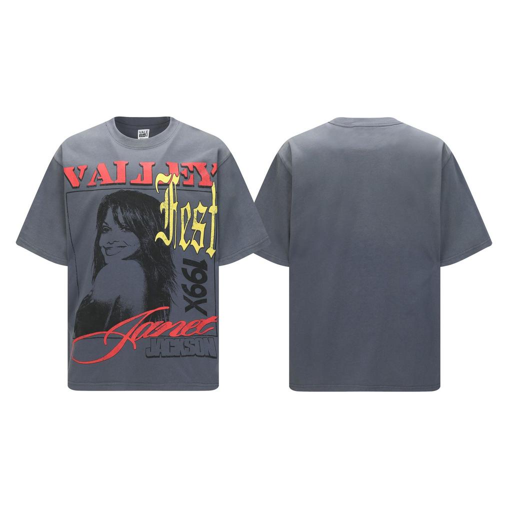 2025 Amerikanische trendige Marke Vall gewaschen alt bedrucktes kurzärmeliges Hip-Hop lockeres Streetwear-T-Shirt für Männer und Frauen