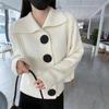 Lazy wind fashion women's clothing solid color autumn and winter new 1011 lapel big buckle design knitted cardigan popular coat