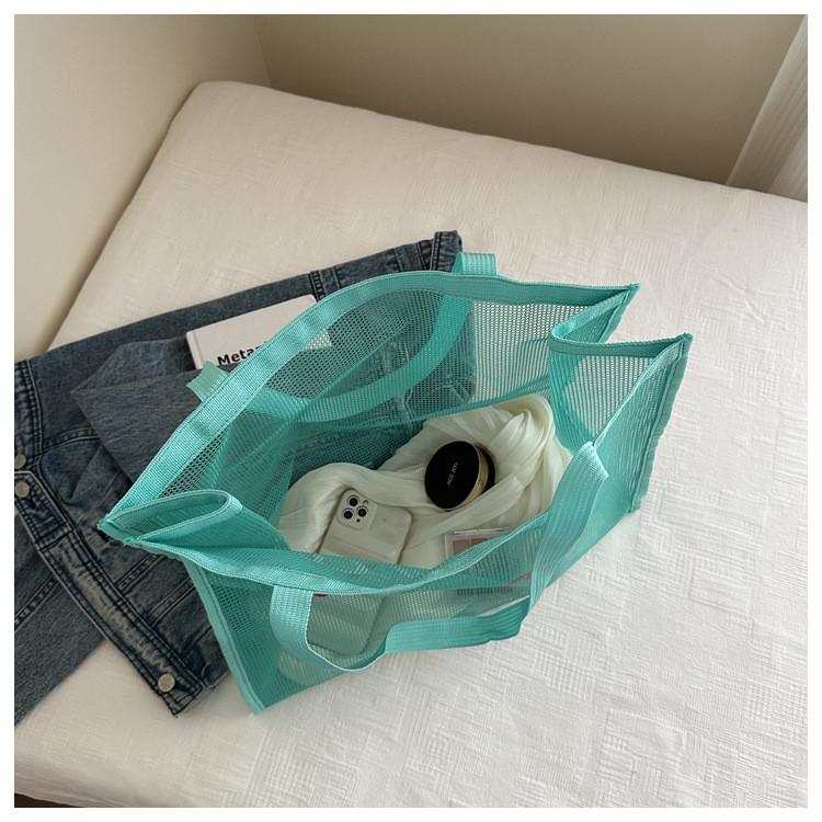 Large Nylon Shopping Bag With Transparent Mesh And Inner Pocket For Daily Carry